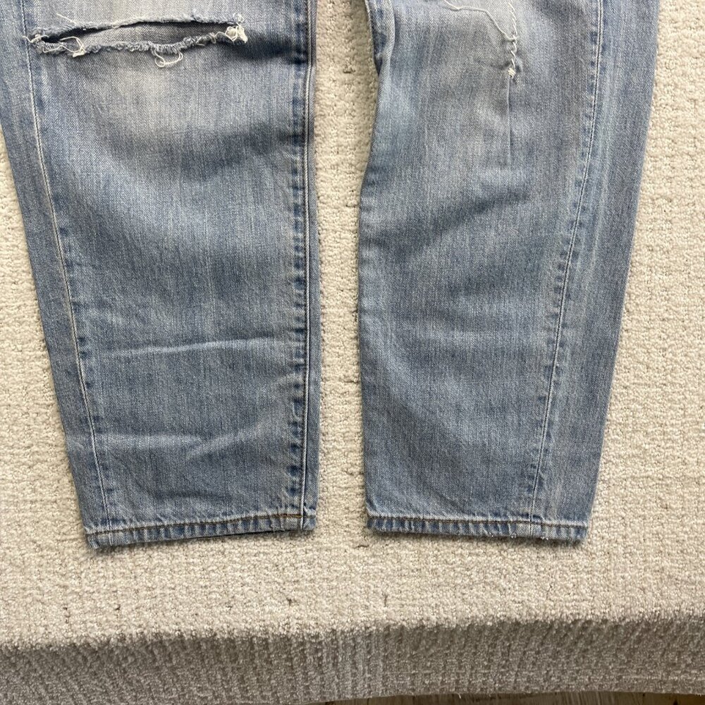 UNIQLO Relaxed Ankle Blue Jeans Size 27 Wide Fit Tapered Distressed Y2K Loose - Picture 4 of 11